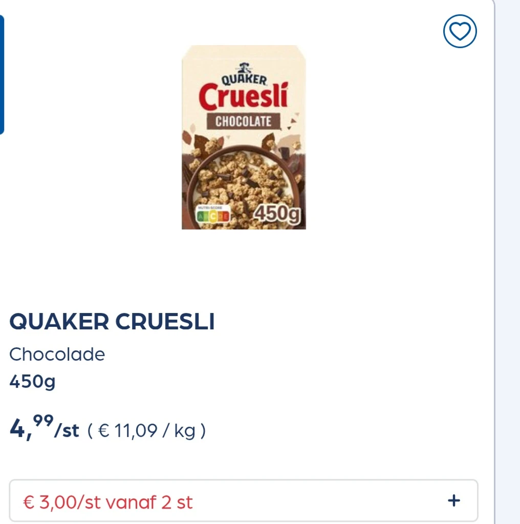 Quaker cruesli chocolade en nuts in promo