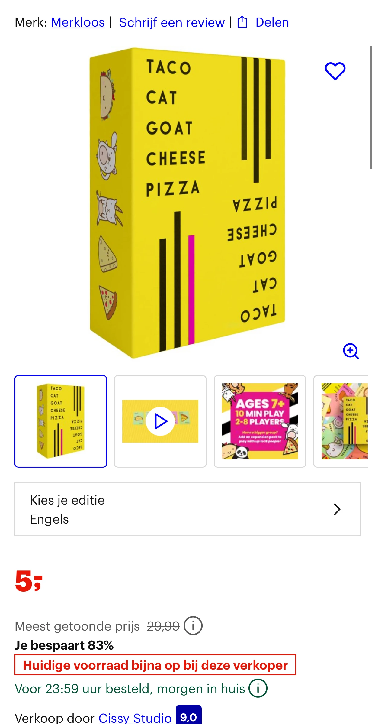 Kaartspel TACO CAT GOAT CHEESE PLZZA 83% korting