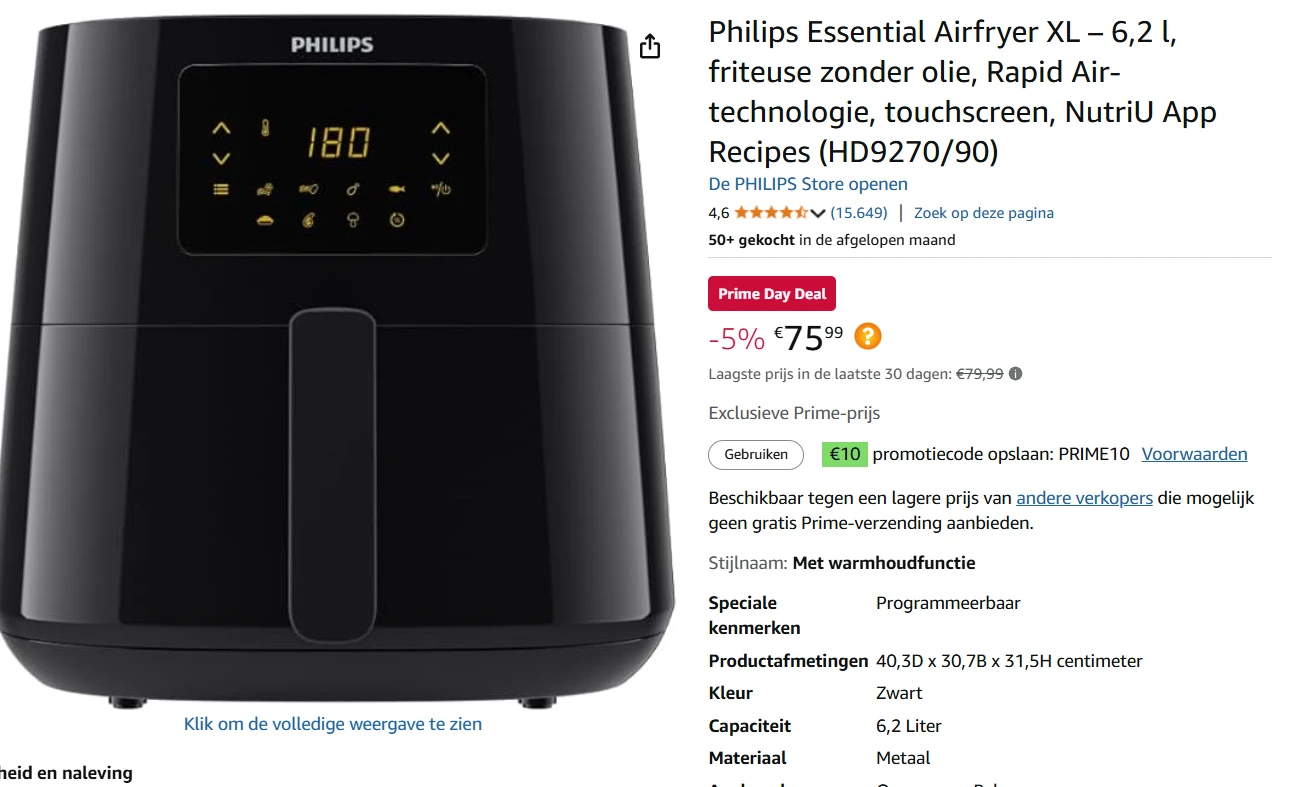 Prime day deal: philips airfryer 6,2l