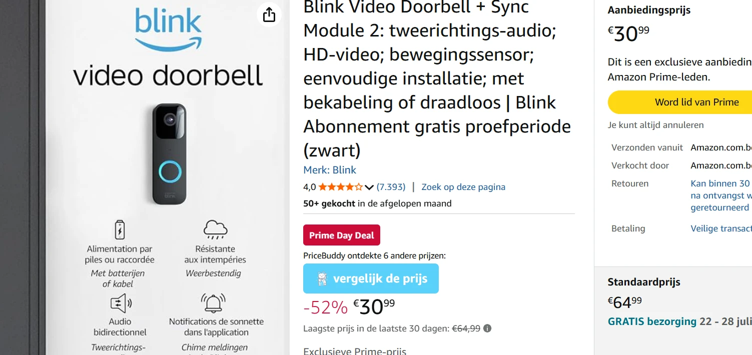 Blink Video Doorbell + Sync Module 2 voor €30,99 ipv €64,99