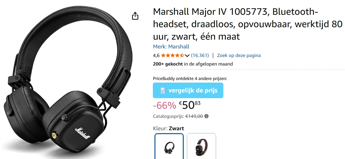 Marshall Major IV bluetooth headset voor €50,83 op Amazon BE