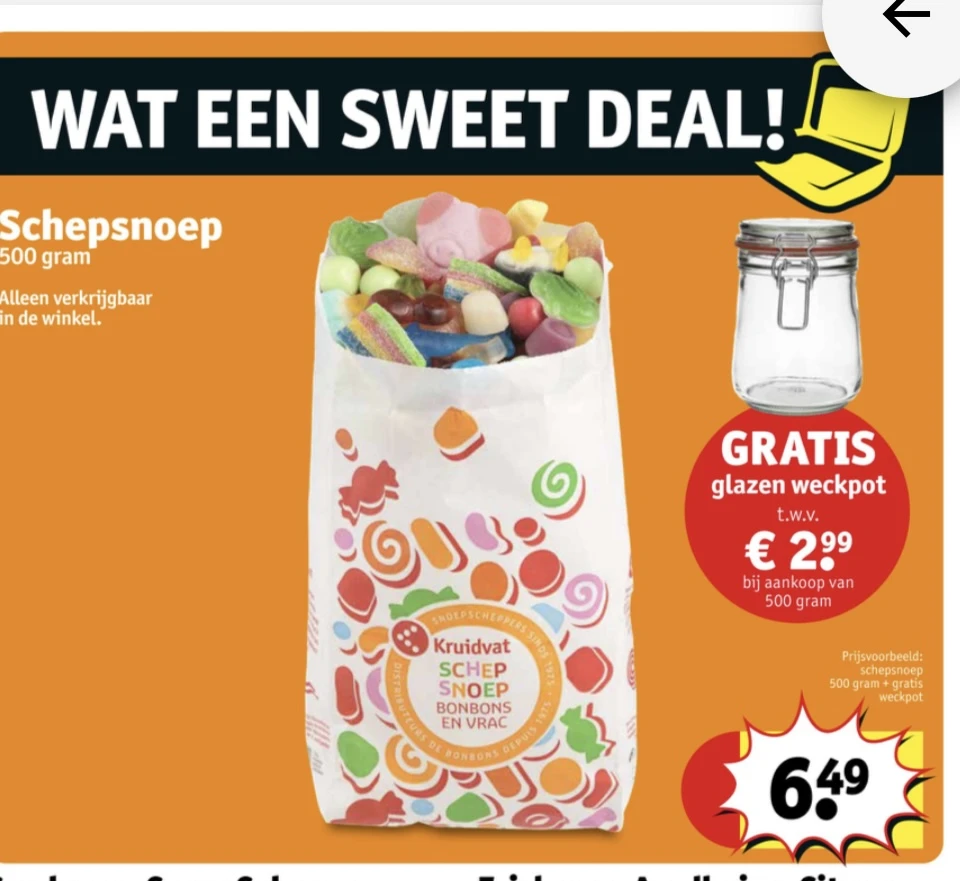 Gratis glazen weckpot t.w.v. 2,99€ bij schepsnoep in Kruidvat