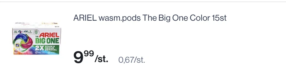 Ariel big one pods 15 stuks voor 9,99€ -50% korting bovenop