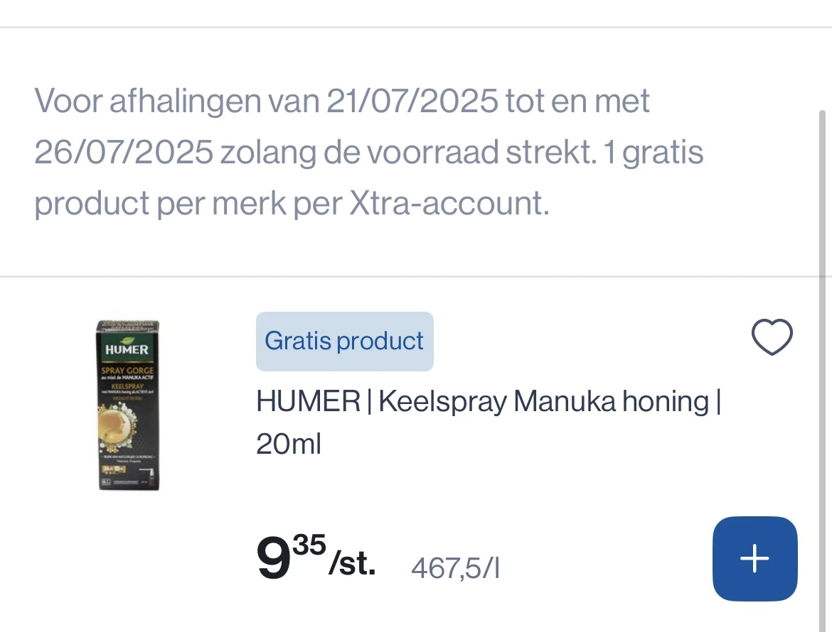 Gratis humer keelspray manuka honing bij Collect&Go