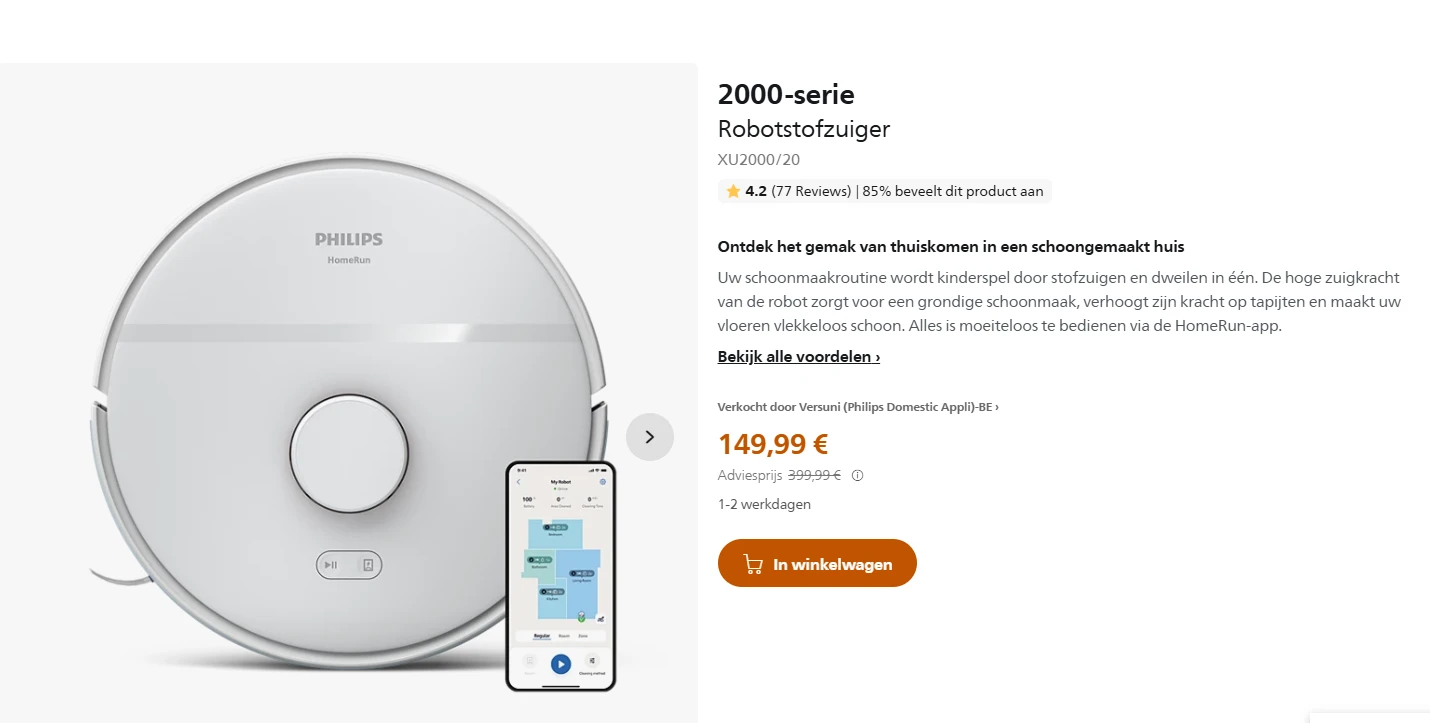 Philips 2000-serie Robotstofzuiger voor €149,99 + 15% verjaardagskorting