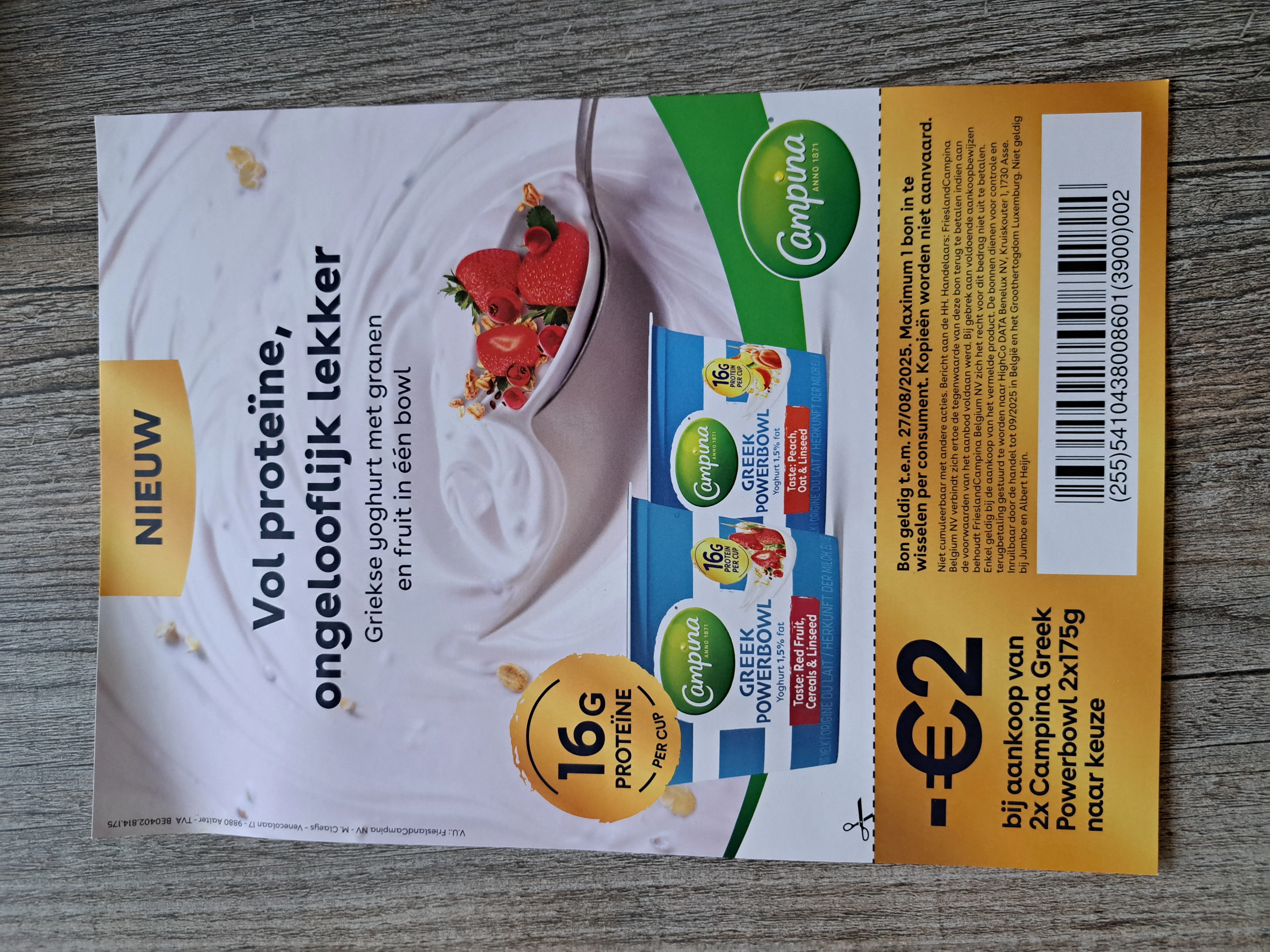 -€2 bij aankoop van 2x campina greek powerbowl 2x175g naar keuze.