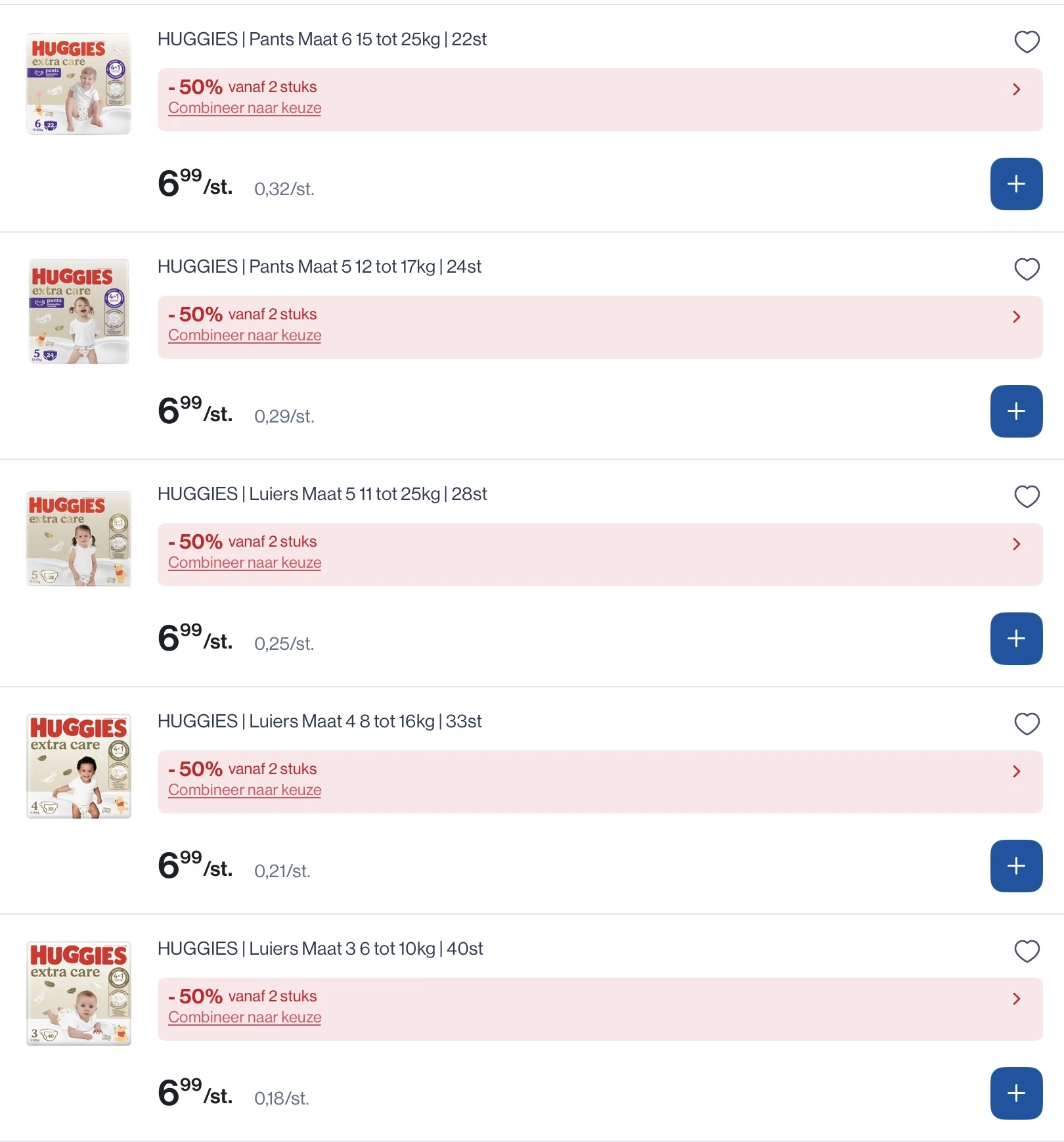 Huggies extra care luiers -50% bovenop reactie Delhaize 1 pak voor €6,99