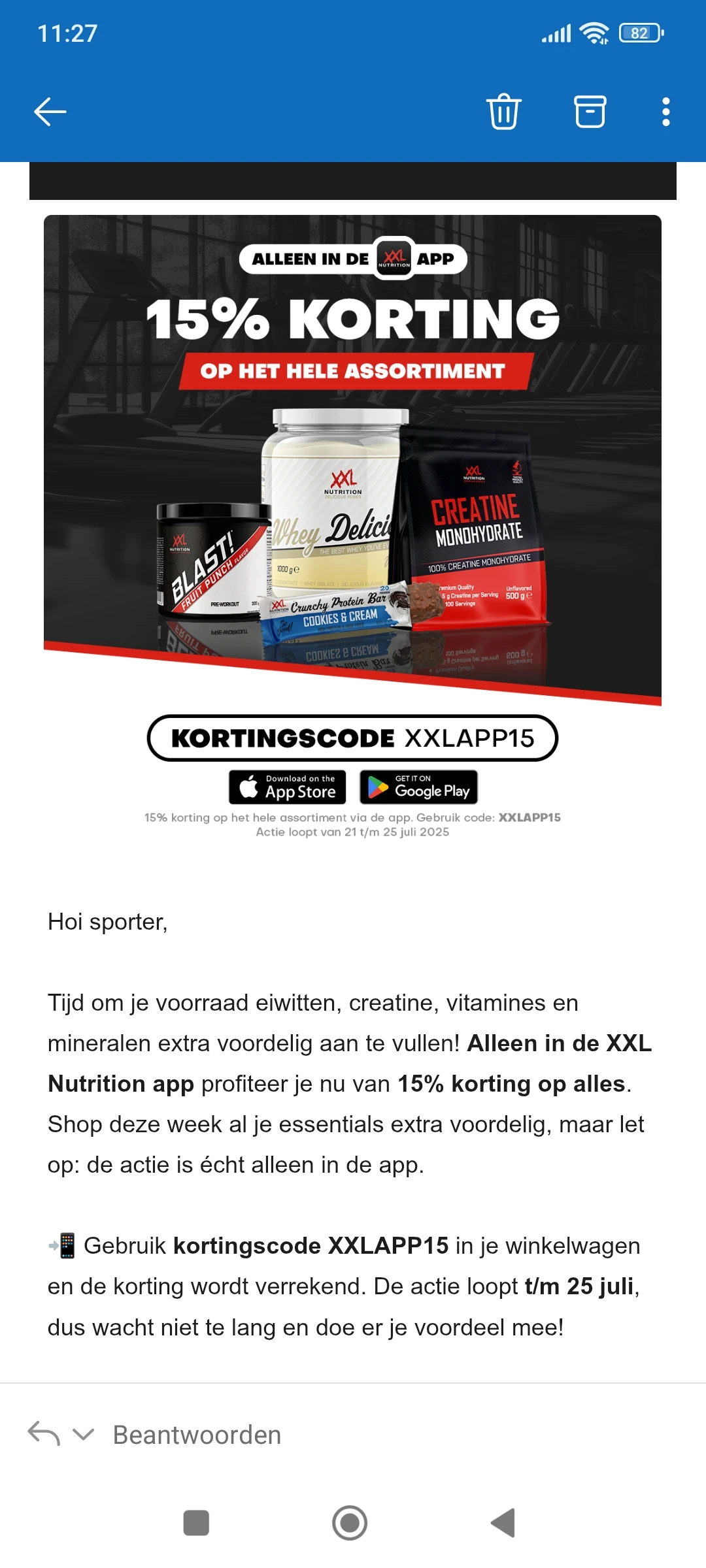 15% korting in de xxl nutrition app