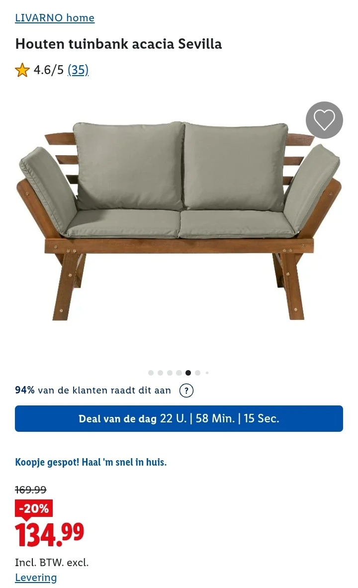 Dagdeal: Houten tuinbank acacia Sevilla LIVARNO home -20%