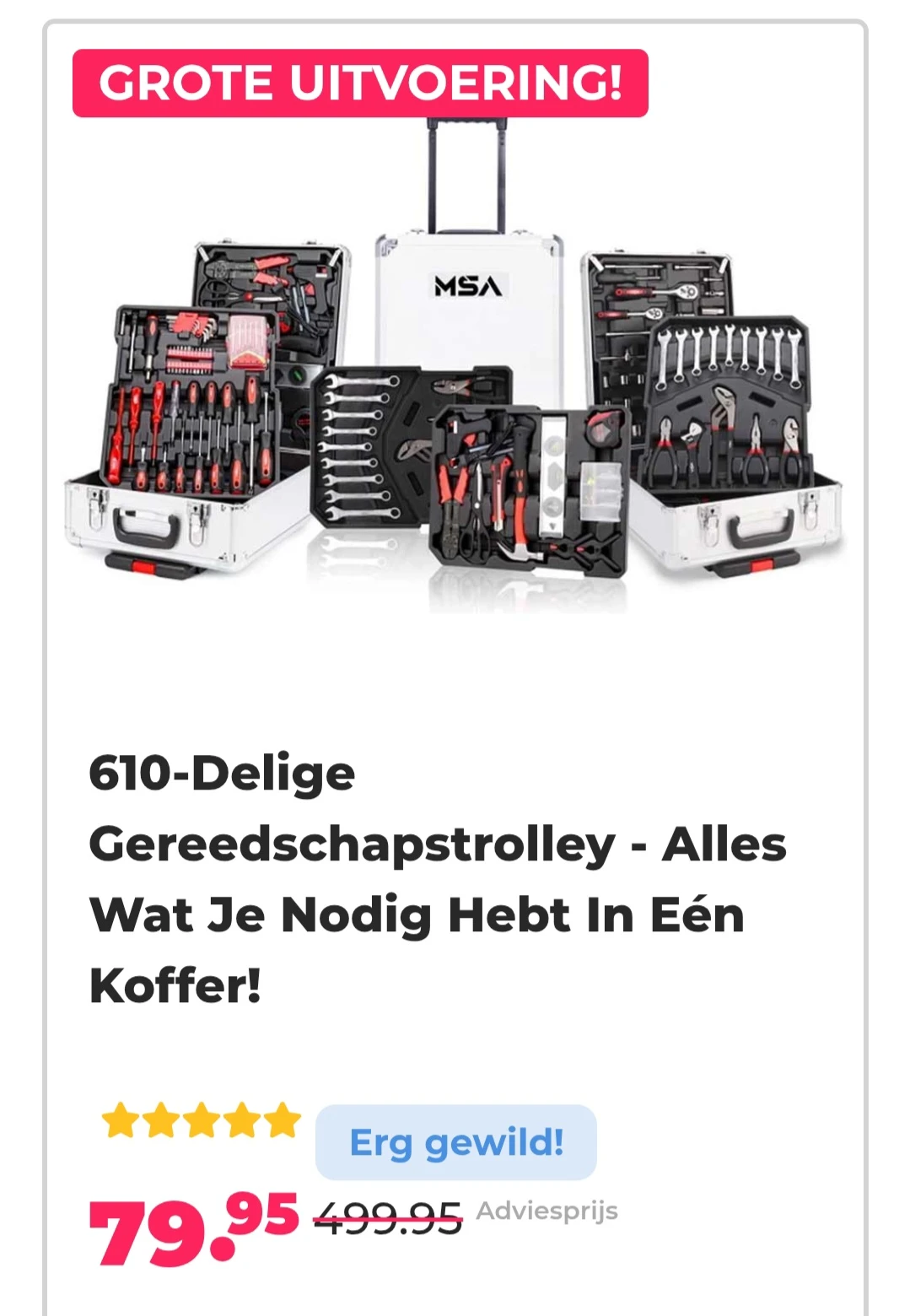 610-delige gereedschapstrolley -84% bij voordeelvanger.nl