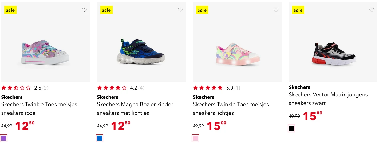 Skechers vanaf 12,5€ en kortingen tot 75 %