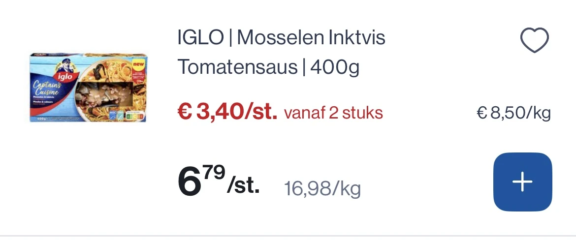 Iglo mosselen-inktvis tomatensaus 400 gram -50%