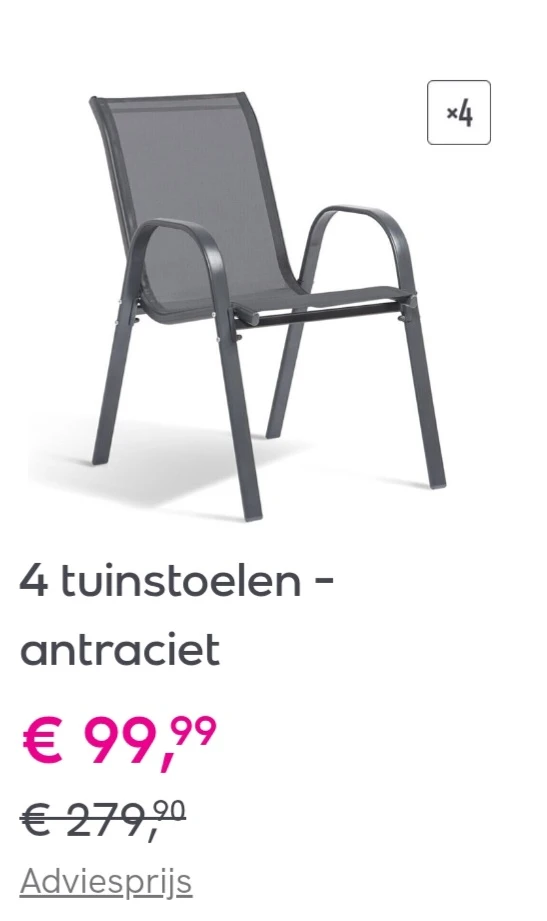 4 tuinstoelen antraciet op veepee.be