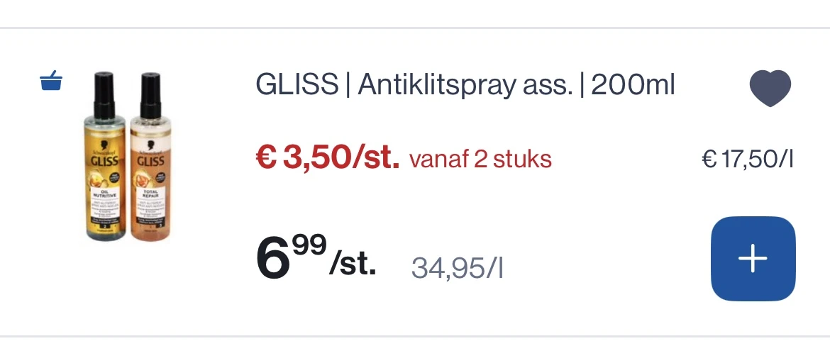 Gliss antiklitspray ass 200 ml -50% reactie Albert Heijn