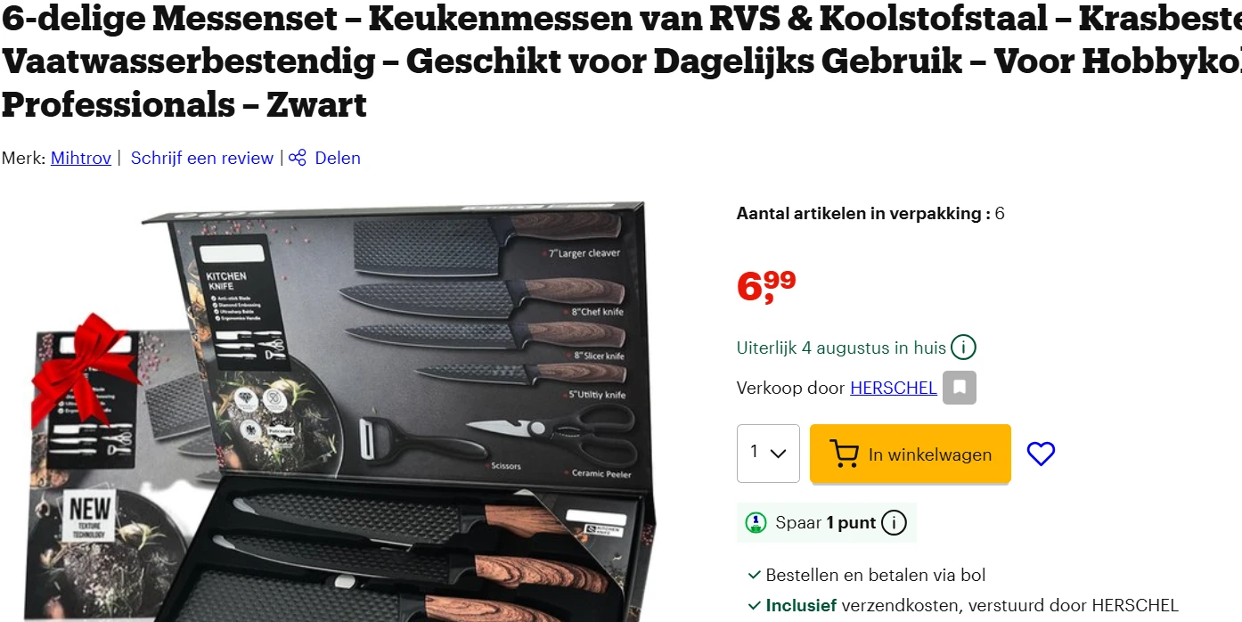 6 delig messenset bij bol