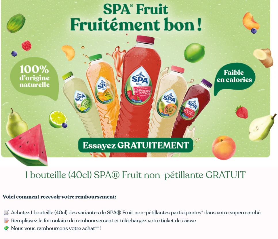 1 bouteille (40cl) SPA® Fruit non-pétillante GRATUIT 🍉