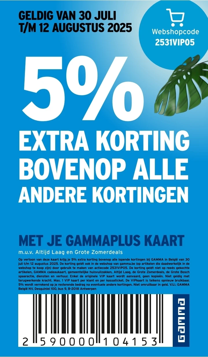 5% extra korting bovenop alle andere kortingen