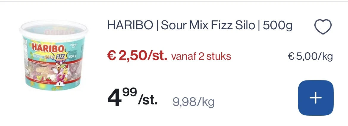 Haribo sour mix Fizz silo 500 gram -50% reactie Carrefour