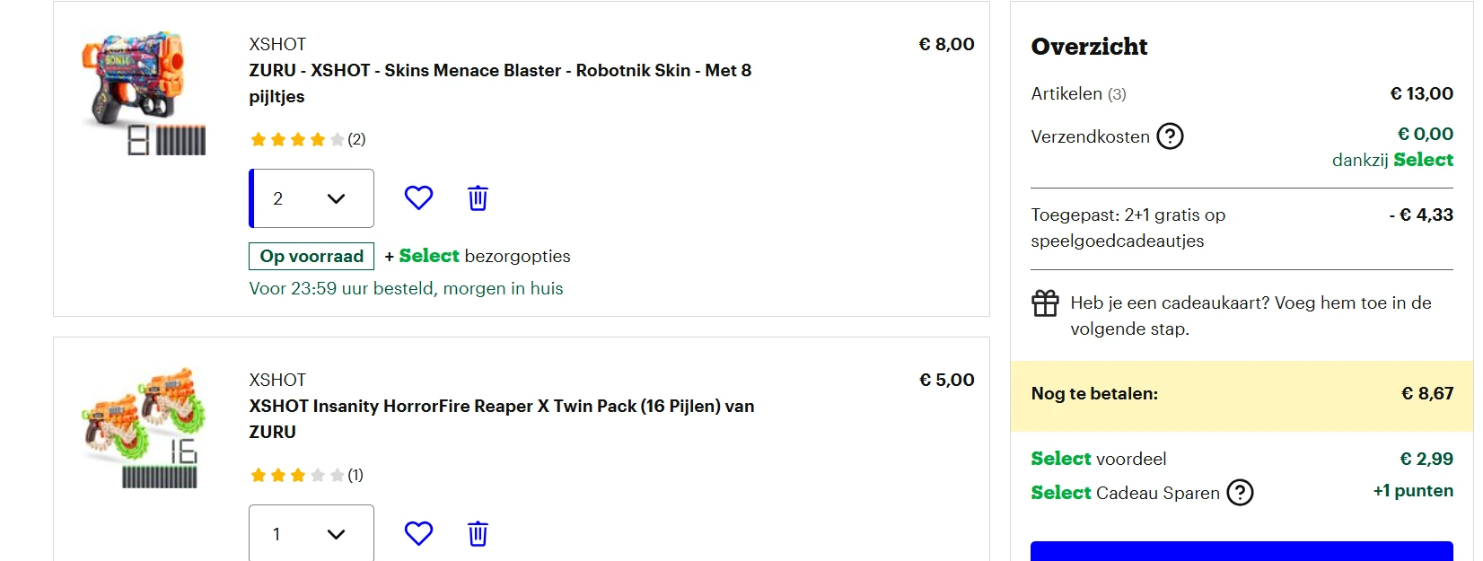 2+1 gratis op Zuru xshot