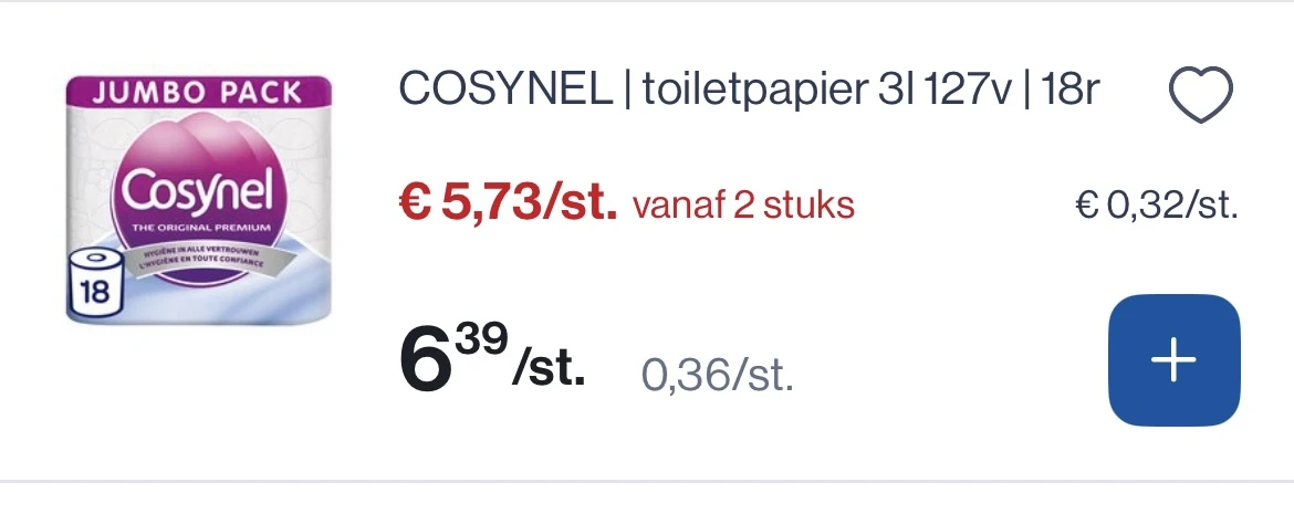 Cosynel toiletpapier 3 l 127 v 18 rollen -50% reactie Carrefour 1+1