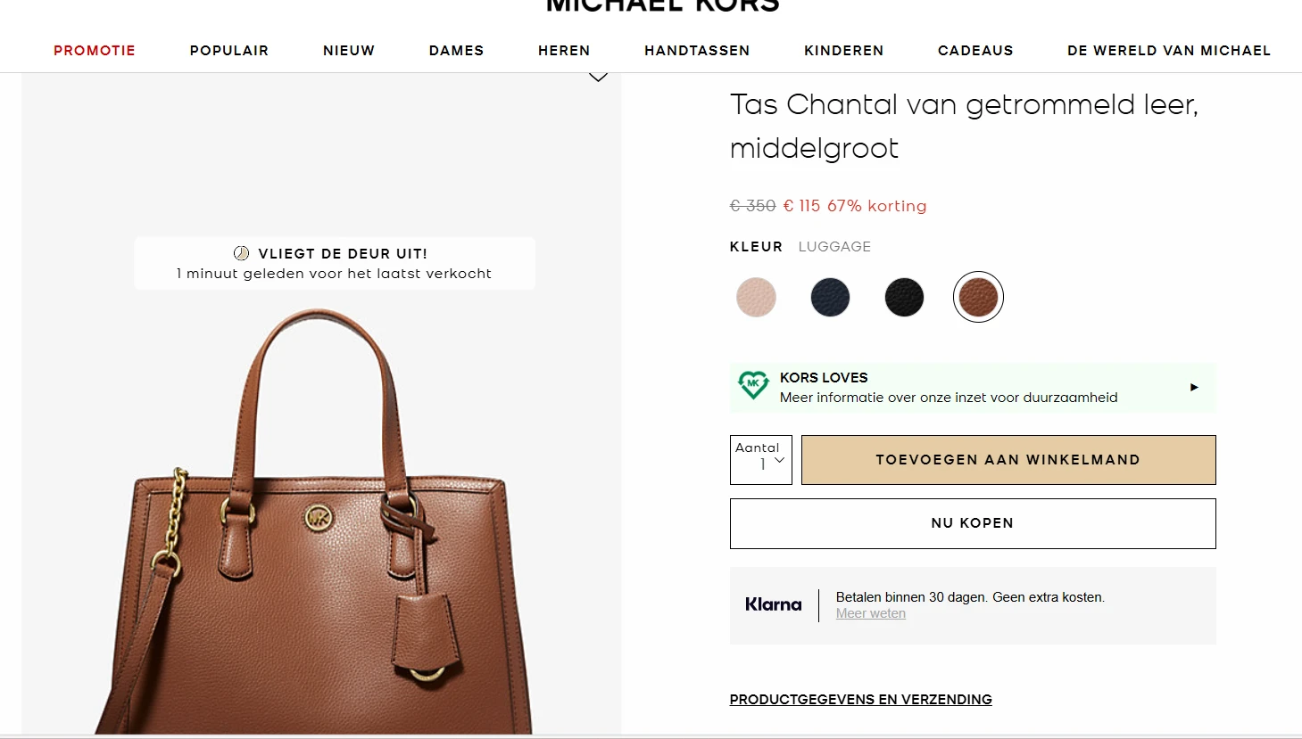 Michael Kors lederen handtas van 350€ naar 115€ dat is 67% korting!
