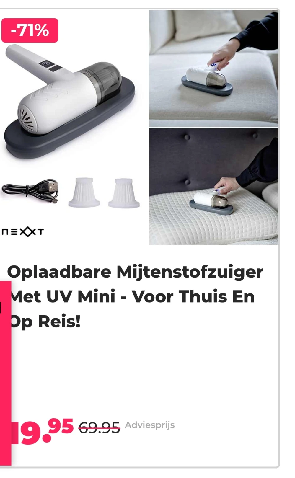 Oplaadbare Mijtenstofzuiger Met UV Mini -71% bij voordeelvanger.nl