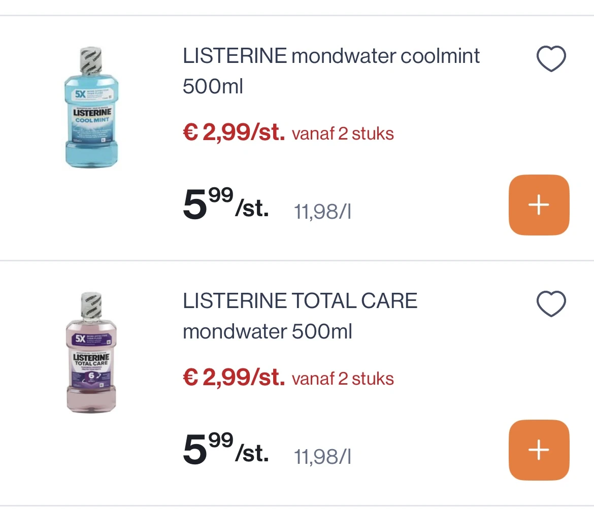 Listerine cool mint en Total care 500 ml -50%