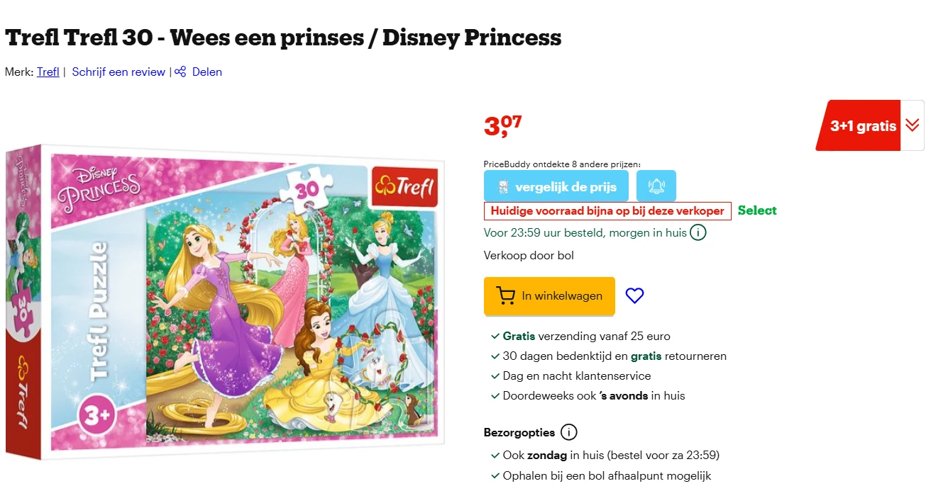 Disney puzzel prinses thema voor €3,07 + voordeliger met 3+1 actie