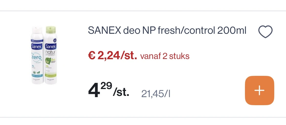 Sanex deo NP fresh/control 200 ml -50% reactie Kruidvat 1+1