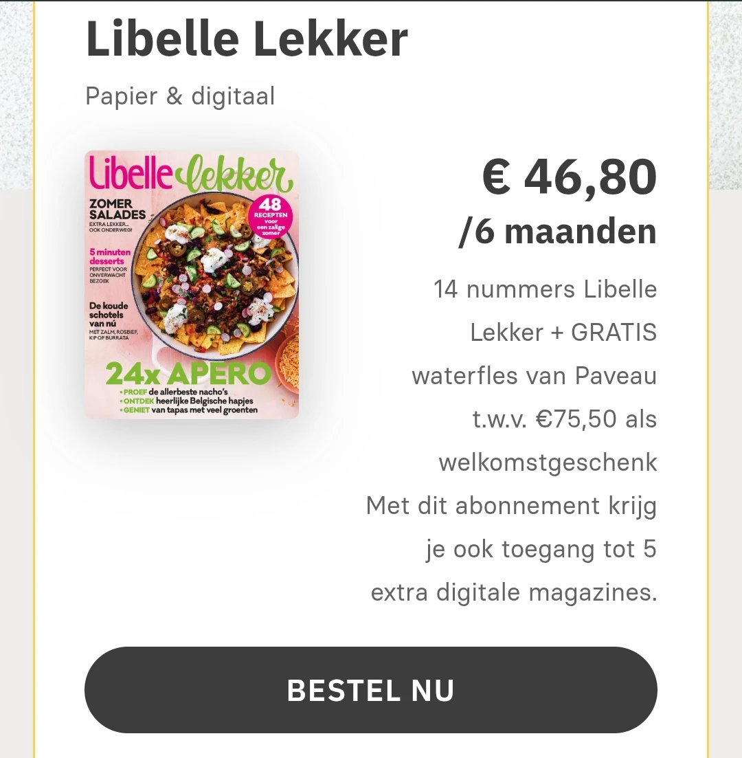 6 of 12 maanden libelle lekker + gratis waterfles als geschenk