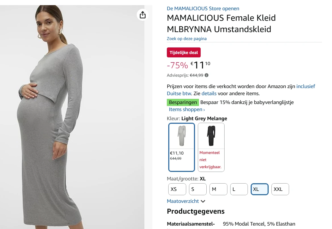 Zwangerschapsjurk Mamalicious maat XL voor 11.10€