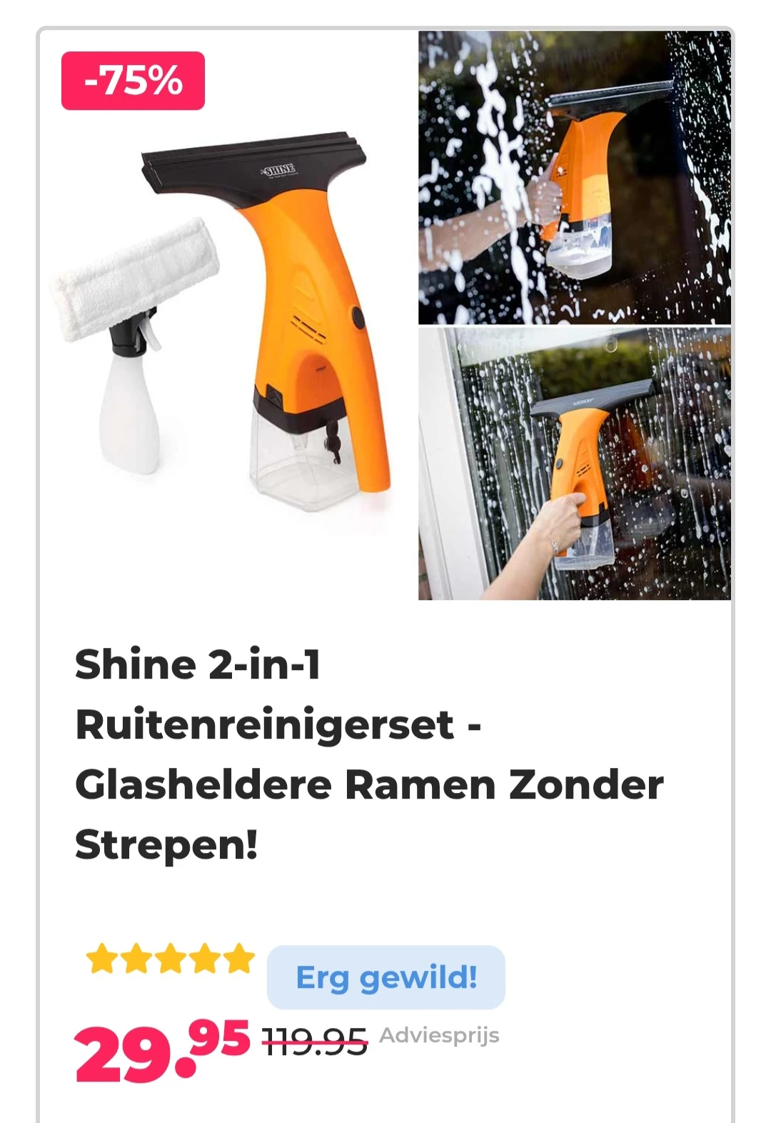 Shine 2-in-1 Ruitenreinigerset -75% op voordeelvanger.nl