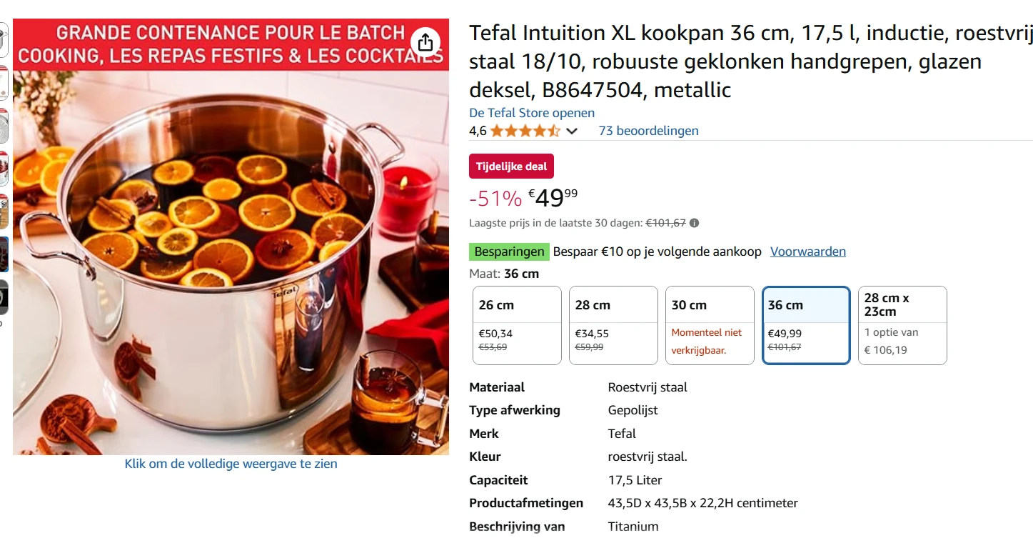 Tefal kookpot 17.5L ook voor inductie