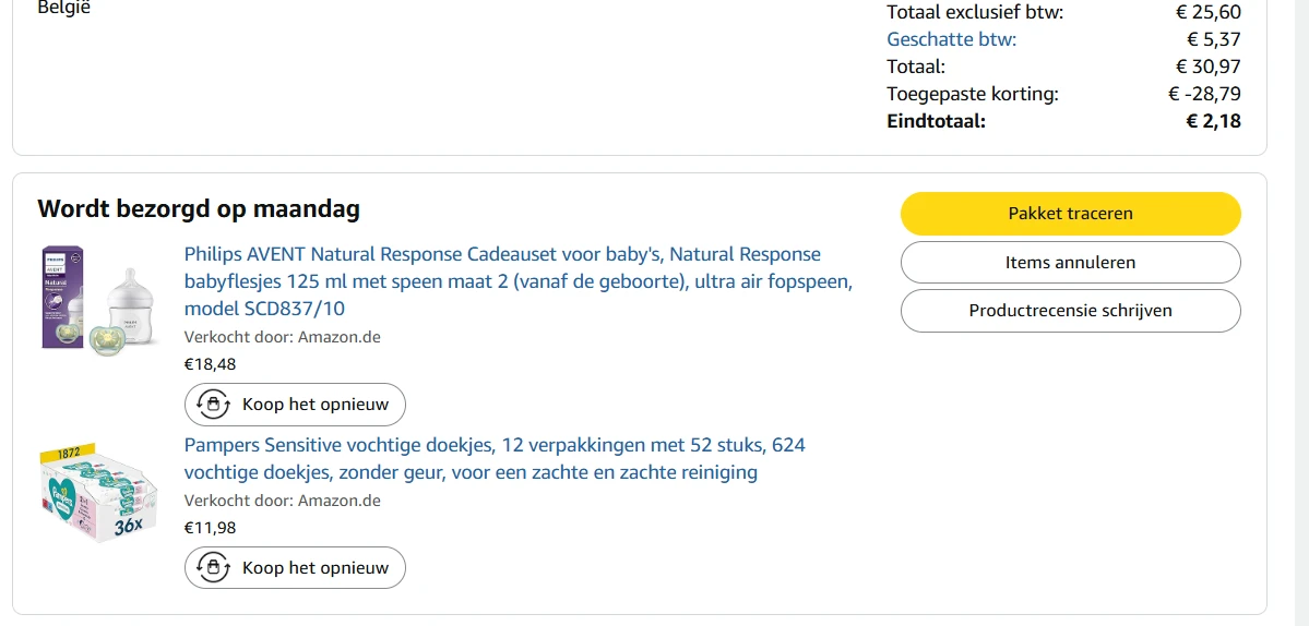 624 pamperdoekjes + Philips Avent cadeauset voor €2,18