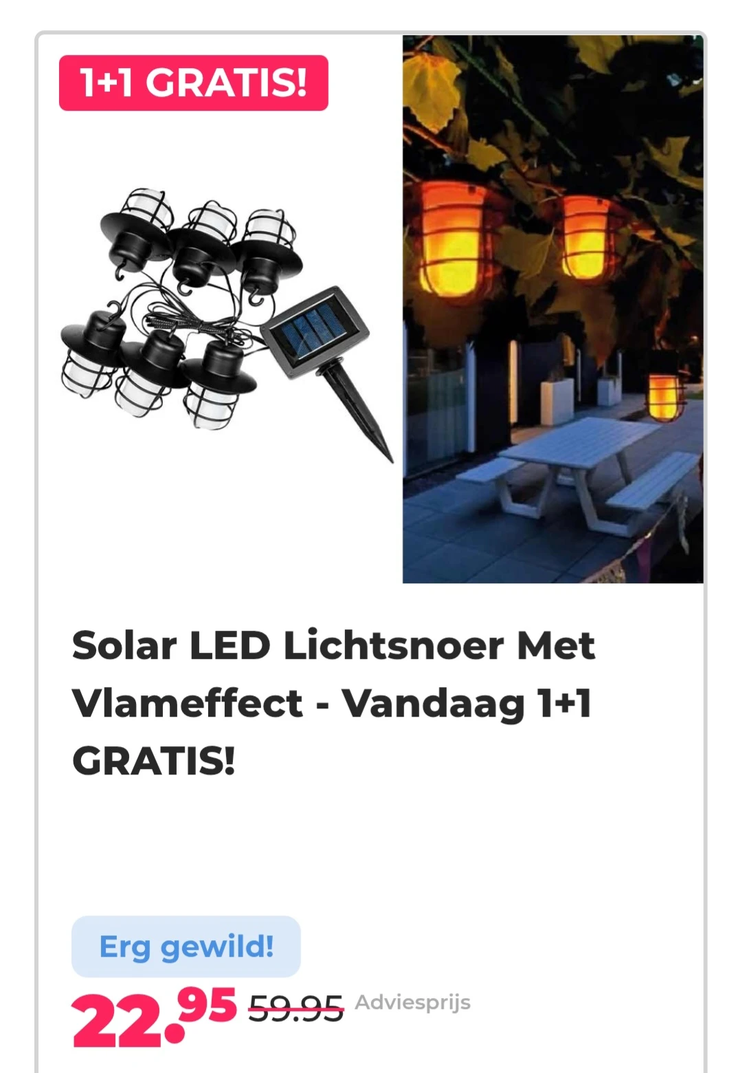 Solar LED Lichtsnoer Met Vlameffect - Vandaag 1+1 GRATIS! -62% op voordeelvanger.nl