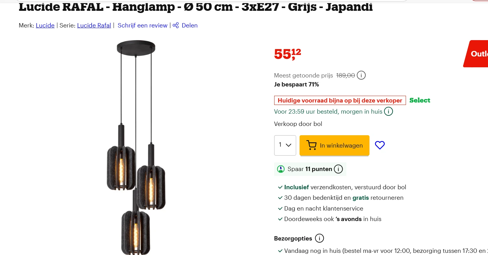 Lucide RAFAL - Hanglamp - Ø 50 cm bij bol