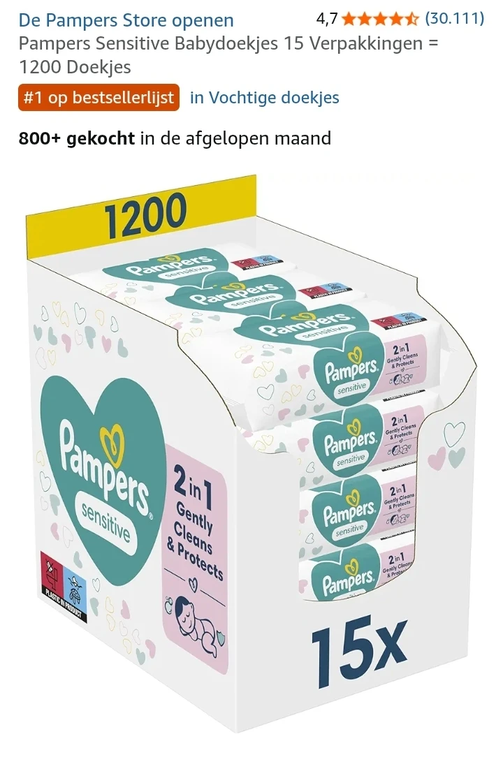 Pampers billendoekjes -62% bij Amazon NL