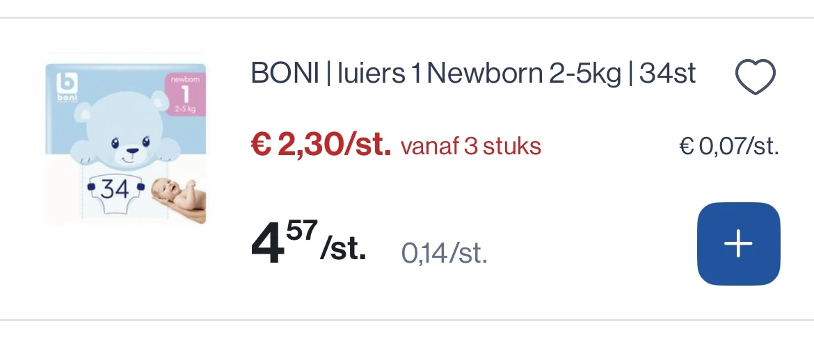 Boni luiers 👶 1 new Born 2-5 kg 34 stuks -50%