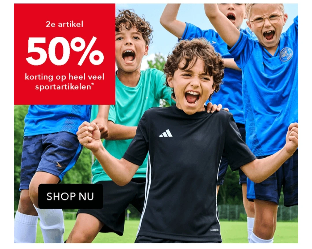 2e artikel 50% korting op heel veel sportartikelen op scapino.nl