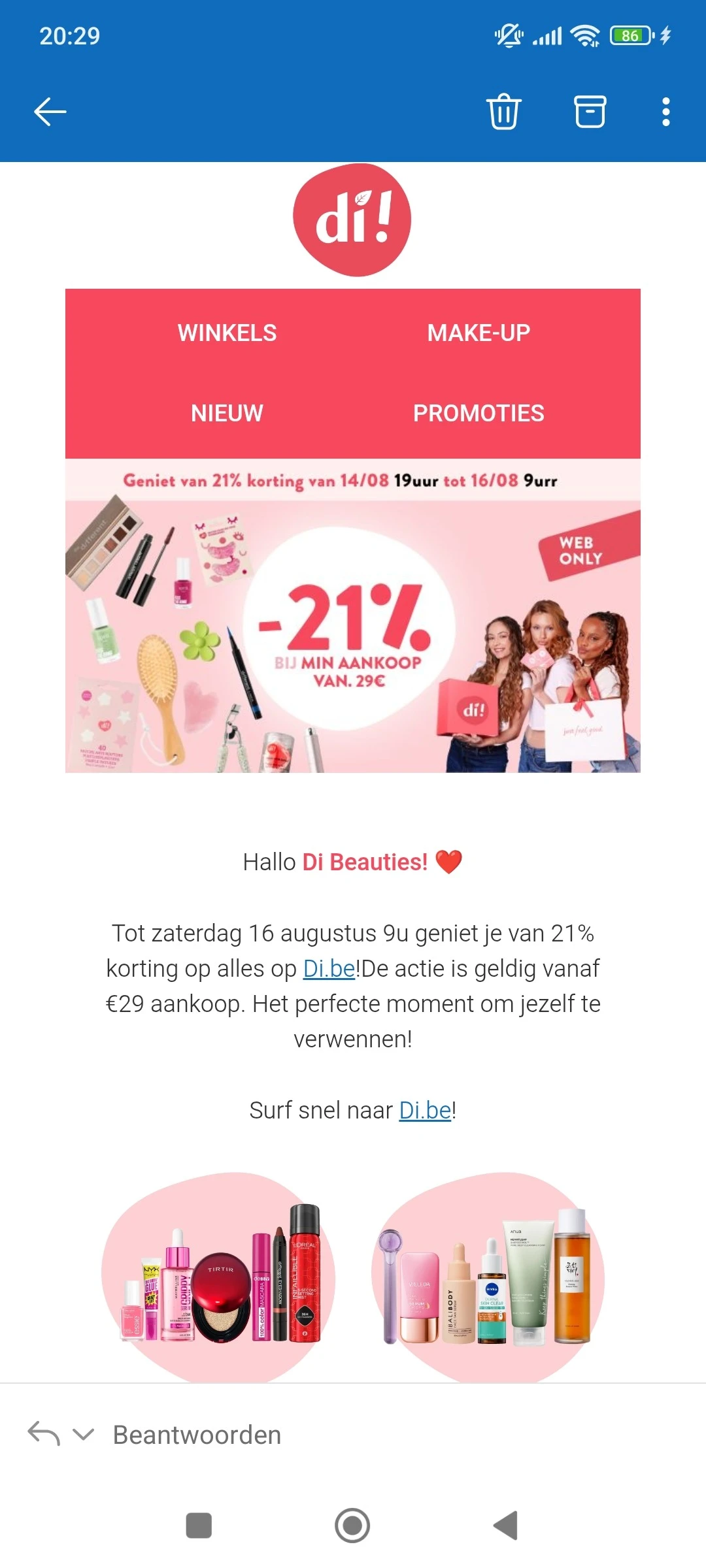 21% korting op alles op Di.be