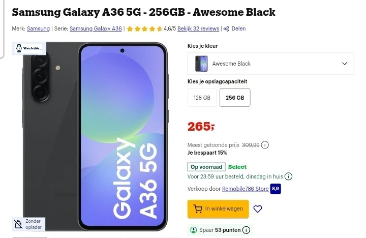 Samsung Galaxy A36 5G - 256GB - Awesome Black