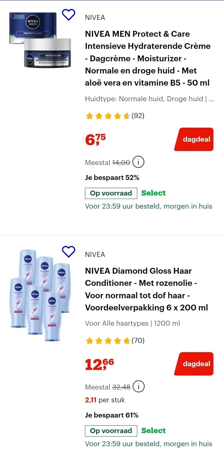 Dagdeal: Hoge korting op NIVEA bij bol