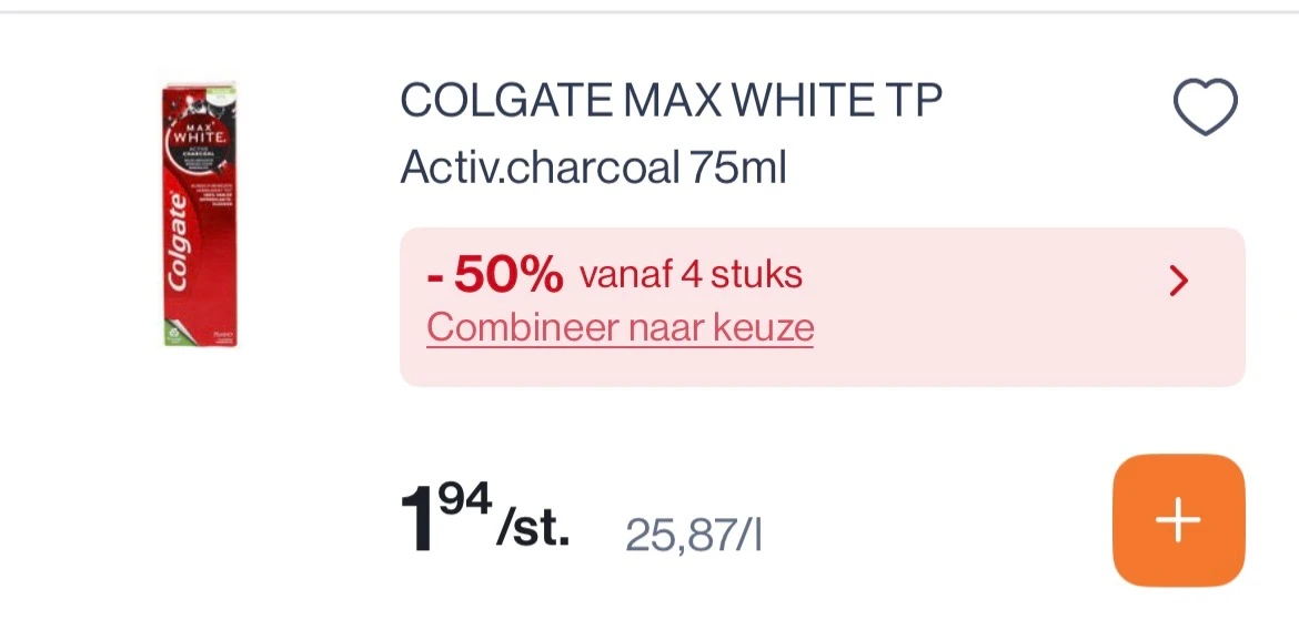 Colgate tandpasta Max white activ charcoal 75 ml voor 0,97€ met korting