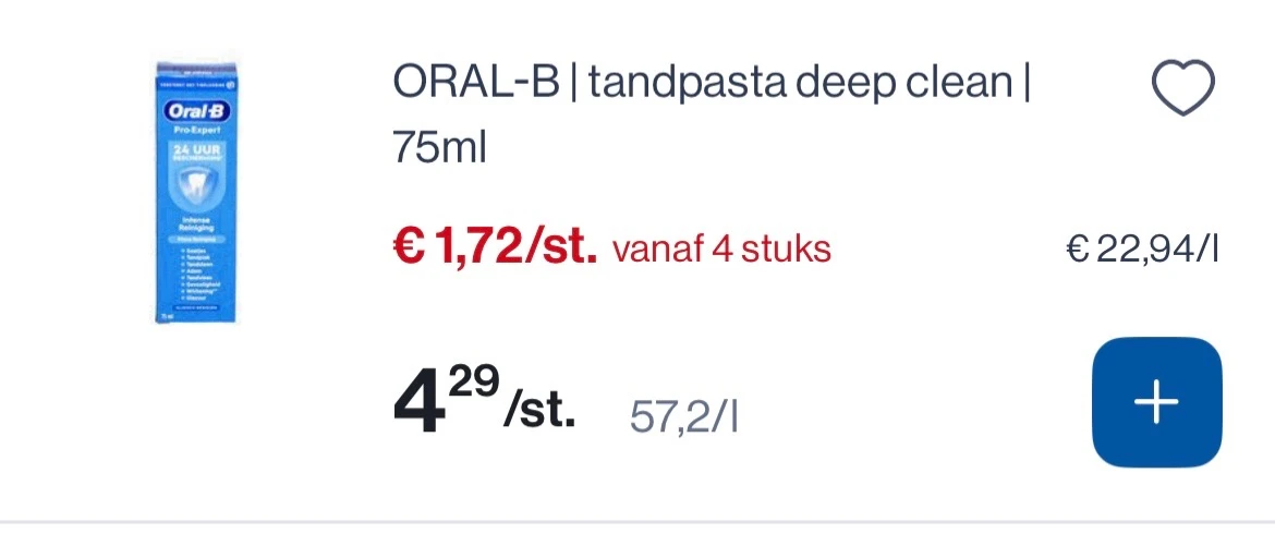 Oral B tandpasta’s 75 ml tot -60% goedkoper bij Collect en go