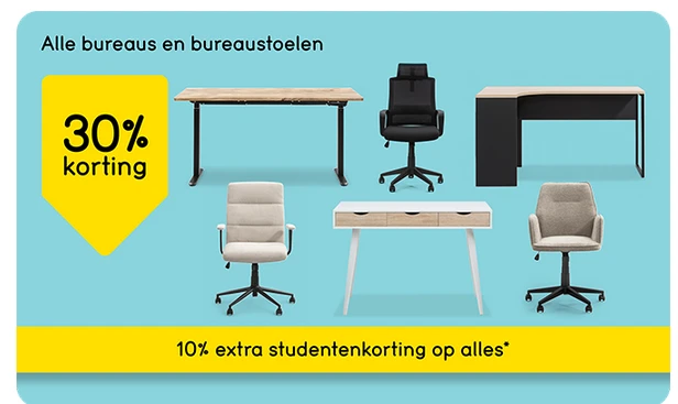 30% + 10% extra korting op bureaustoelen en bureau's bij Leenbakker