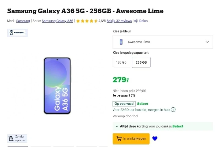 Samsung Galaxy A36 5G - 256GB - Awesome Lime