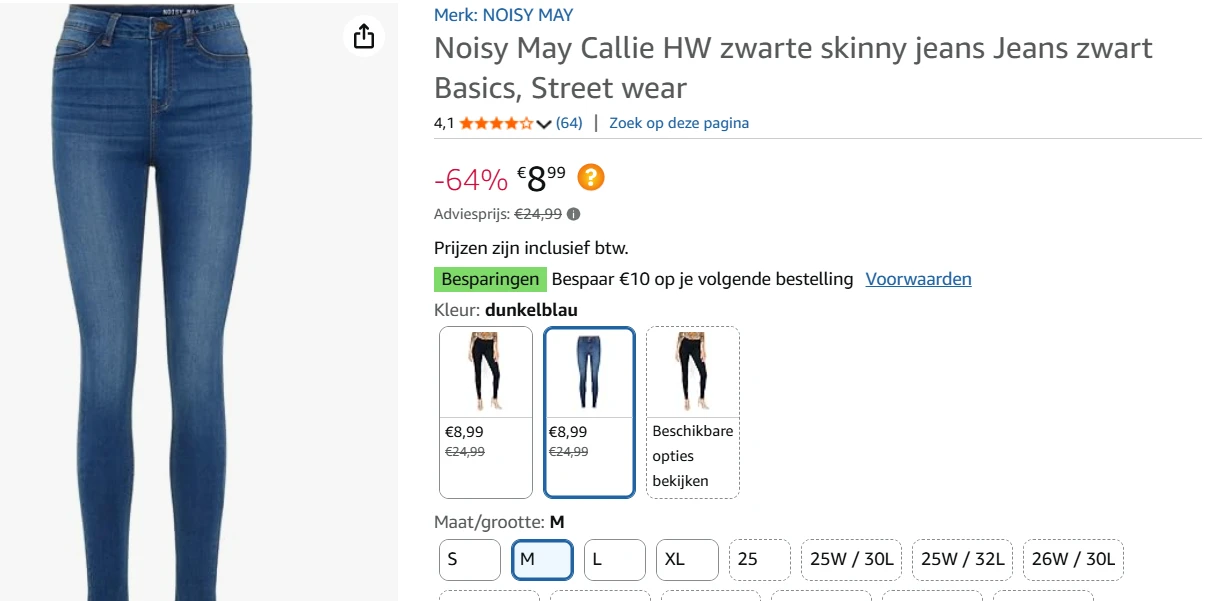 Noisy May Callie HW zwarte of blauwe skinny jeans