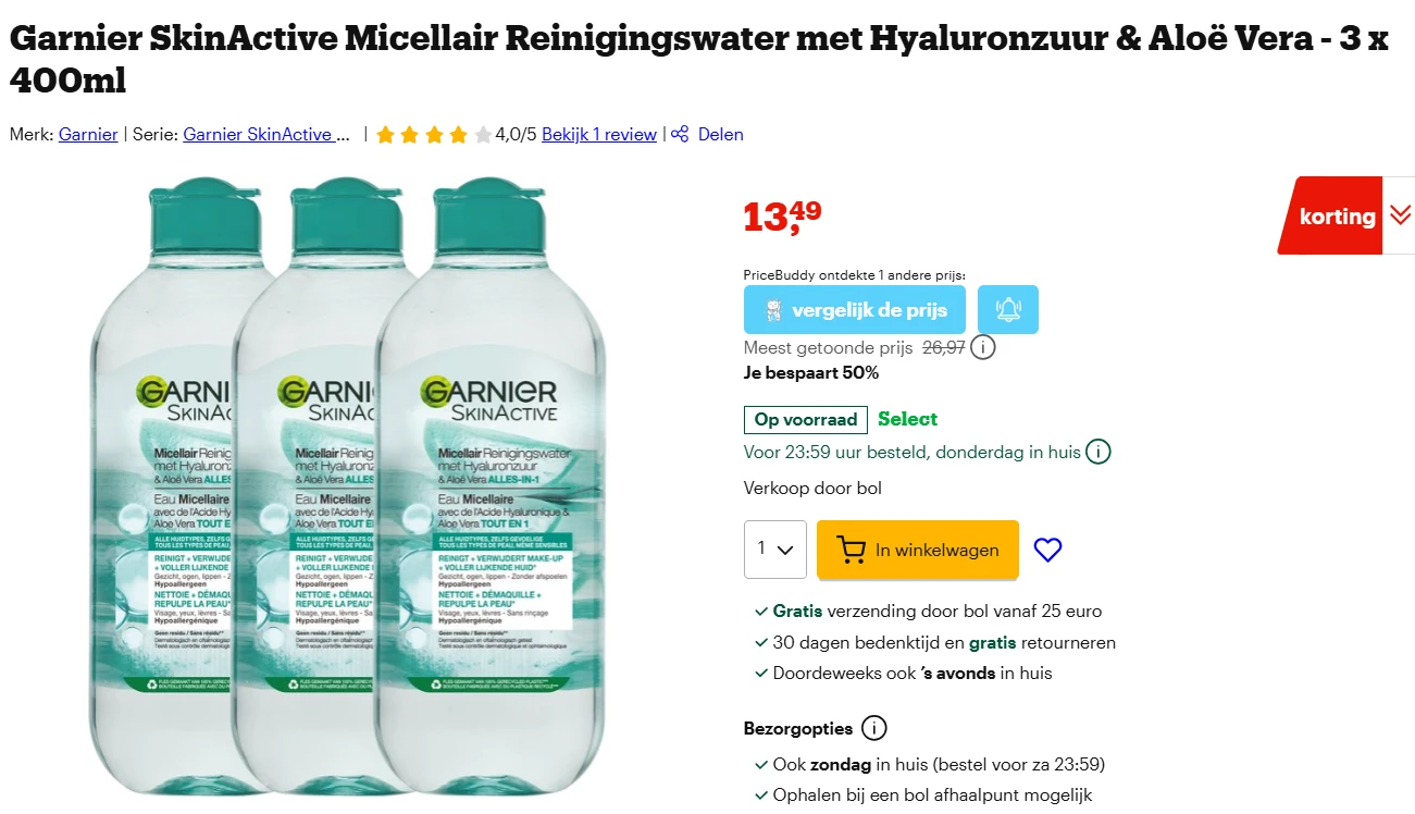 Garnier SkinActive Micellair Reinigingswater hyaluronzuur goedkoop