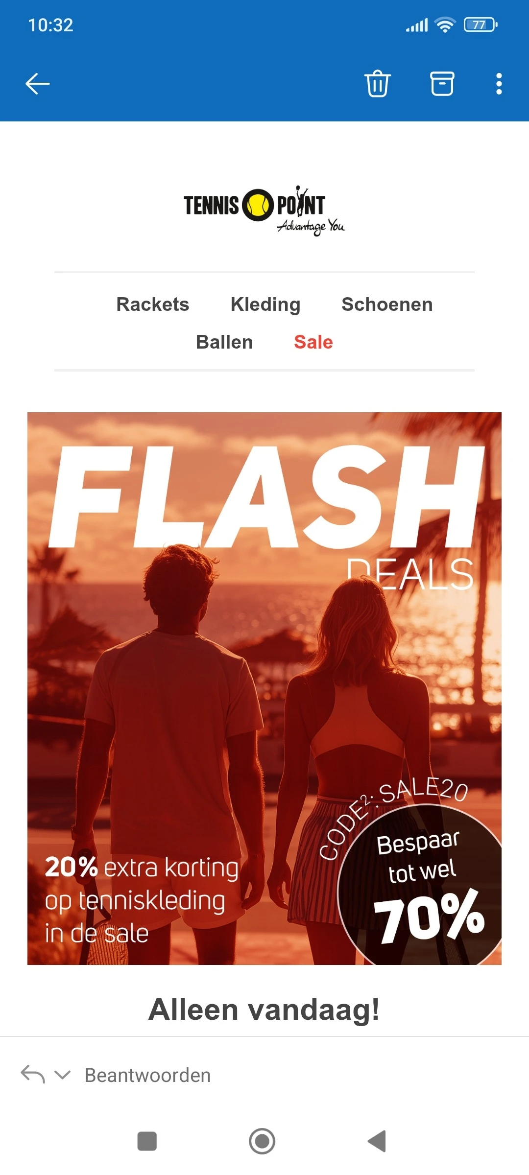 20% extra op de sale bij Tennis point