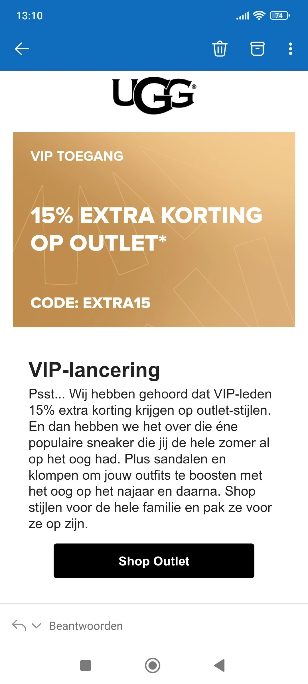 Ugg: 15% extra korting op de outlet